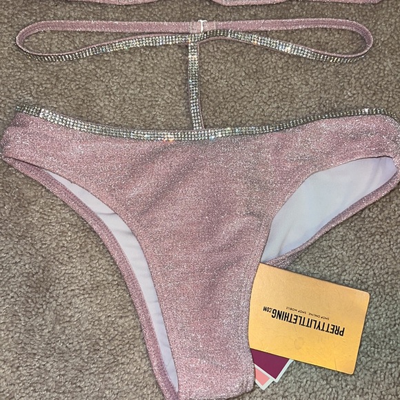 Pretty little thing baby pink diamanté glitter pool party bikini set - Picture 4 of 13